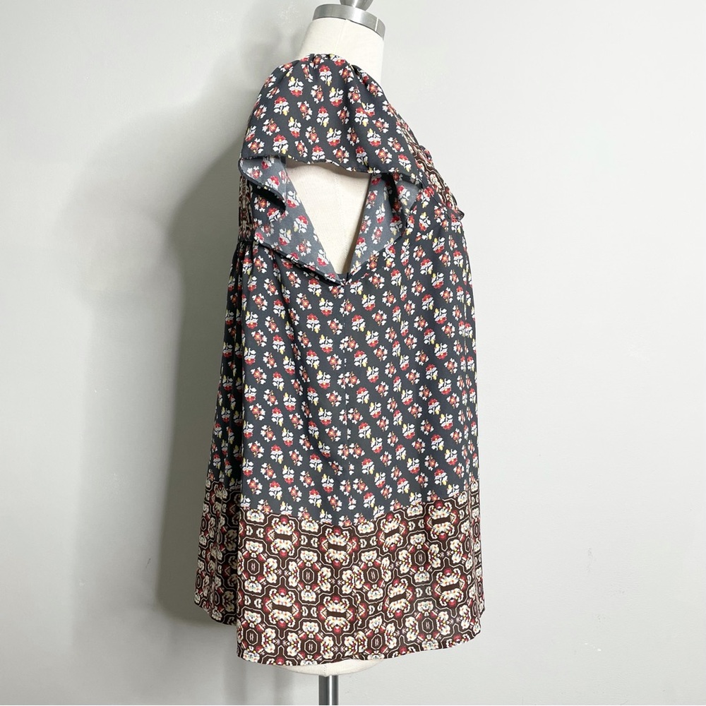 NYDJ Short Sleeve Tie Neck Floral Print Blouse - Picture 6 of 10